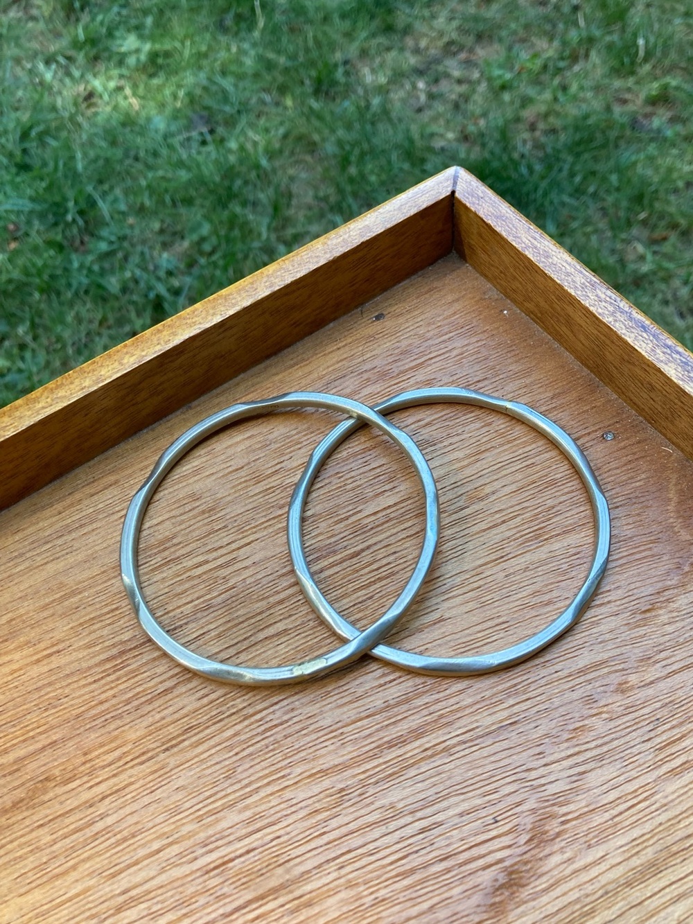 Simple Silver Tone Bangle Set - Pair of Thin Bangles
